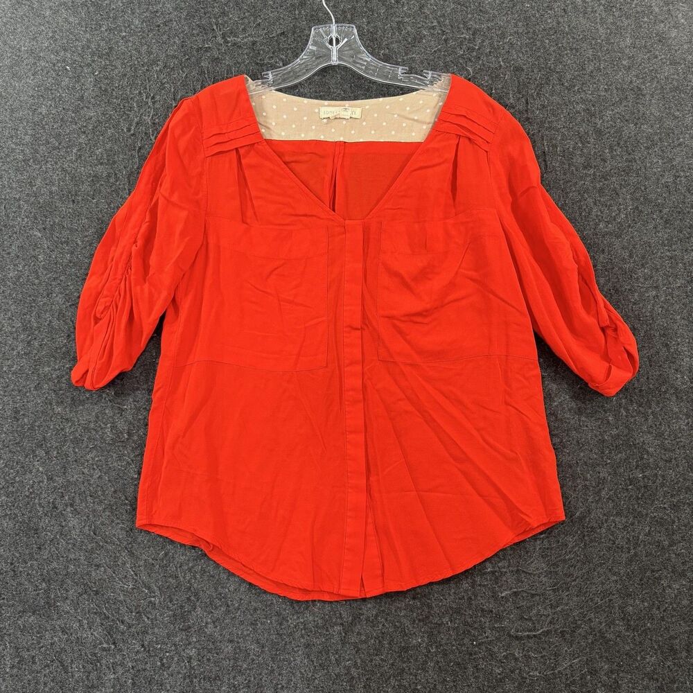 Edme & Esyllte Blouse Women's 4 Red Rayon V Neck 3/4 Sleeve Tunic Anthropologie